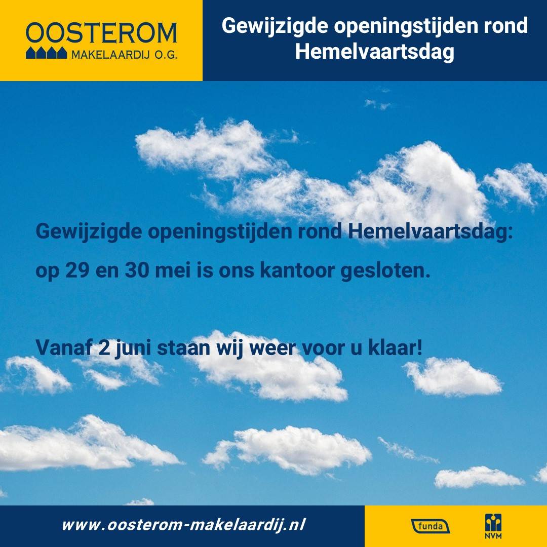 Openingstijden rond Hemelvaartsdag